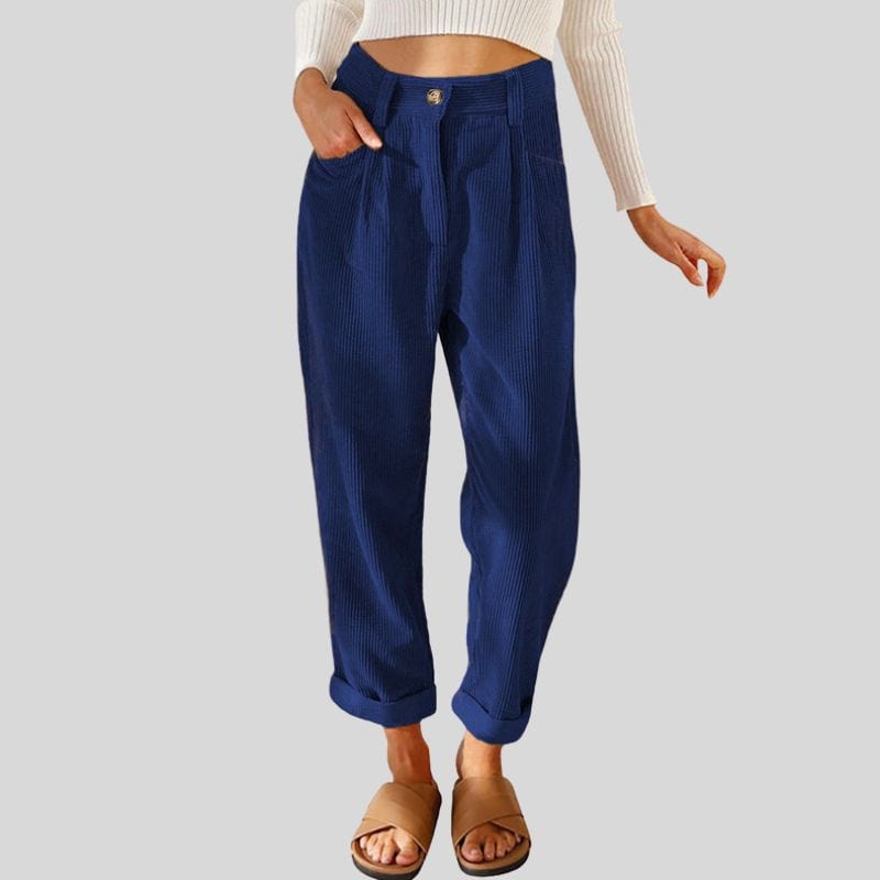 Pantalon Velour Bleu Femme