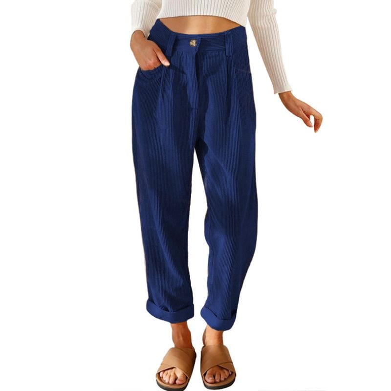 Pantalon Velour Bleu Femme