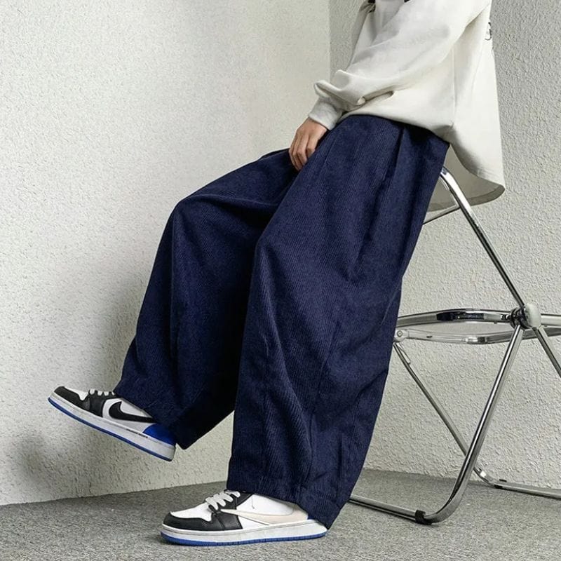 Pantalon Velour Homme Bleu Marine