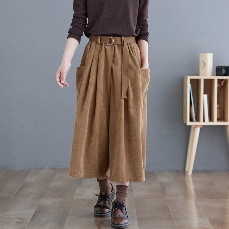 Pantalon Velour Kaki Femme