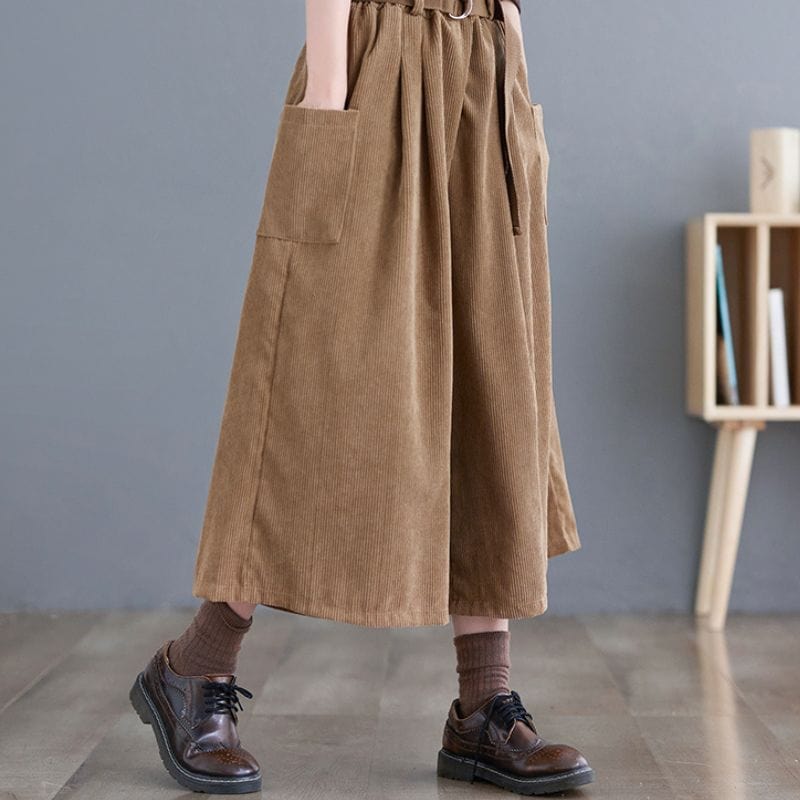 Pantalon Velour Kaki Femme