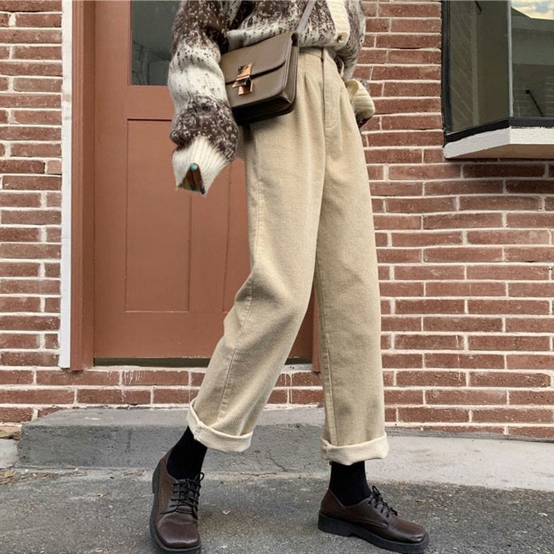 Pantalon Velours Beige Femme