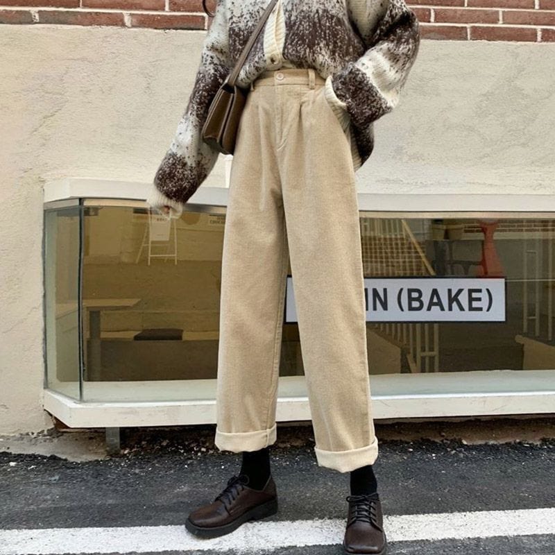 Pantalon Velours Beige Femme