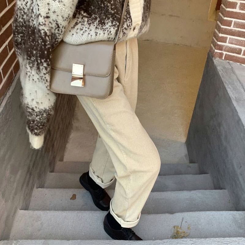 Pantalon Velours Beige Femme