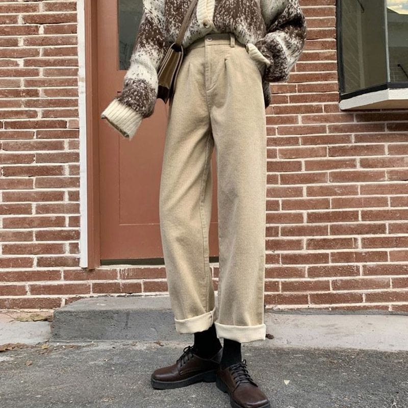 Pantalon Velours Beige Femme