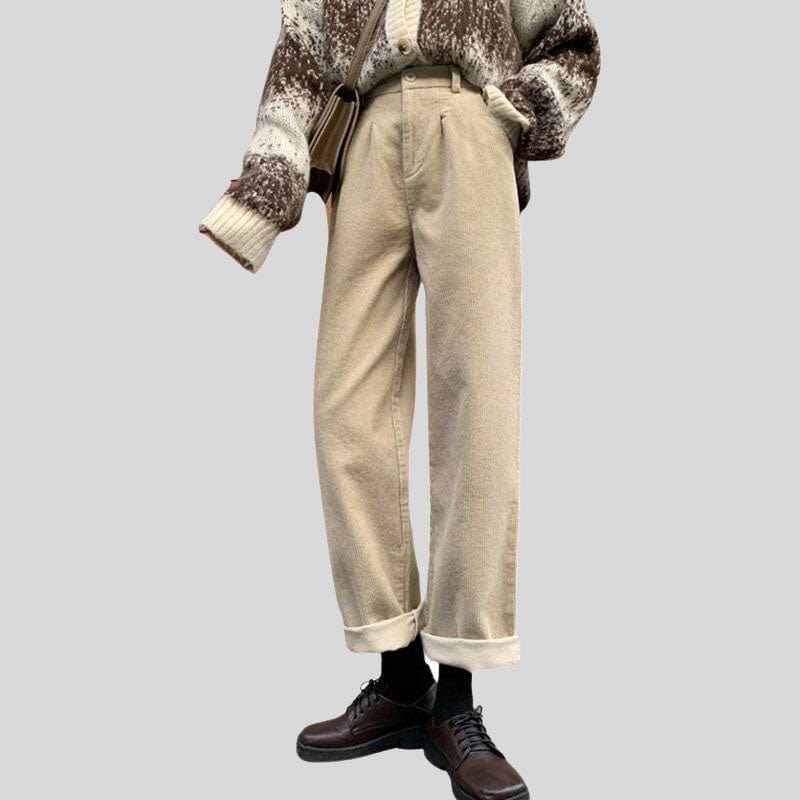 Pantalon Velours Beige Femme