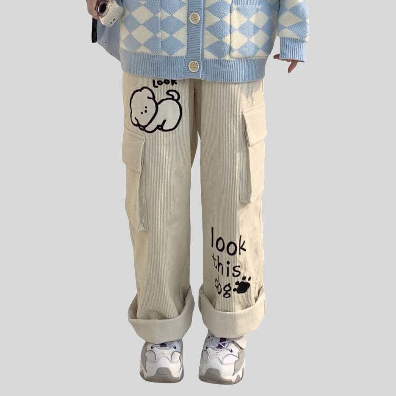 Pantalon Velours Blanc Cassé Femme