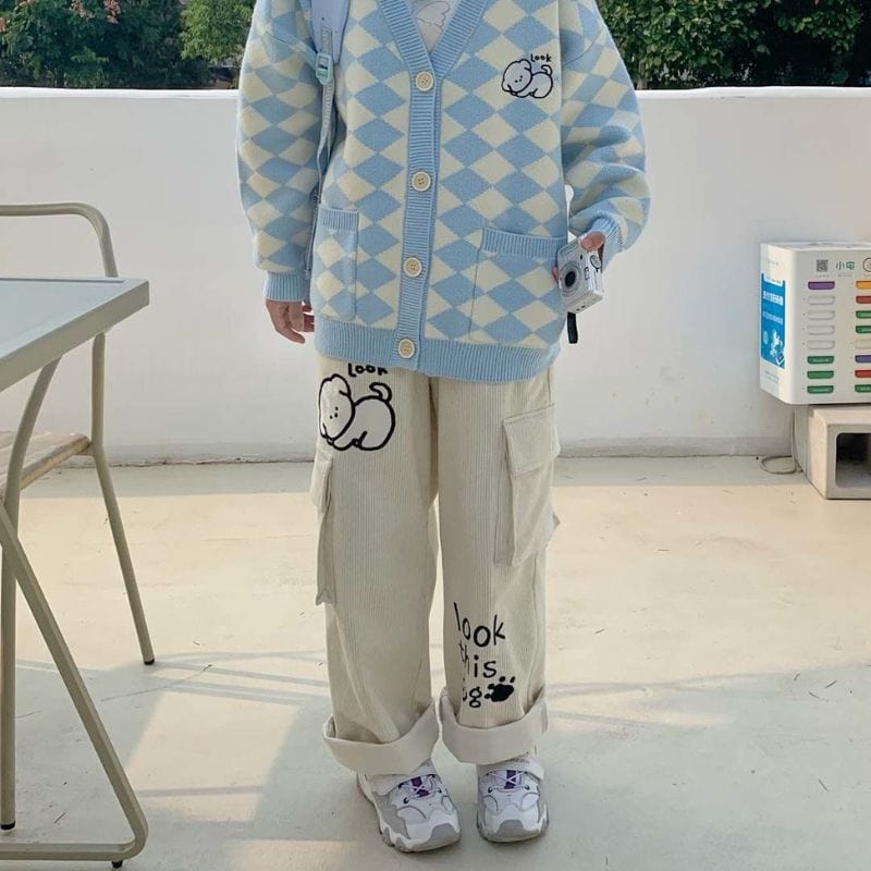 Pantalon Velours Blanc Cassé Femme