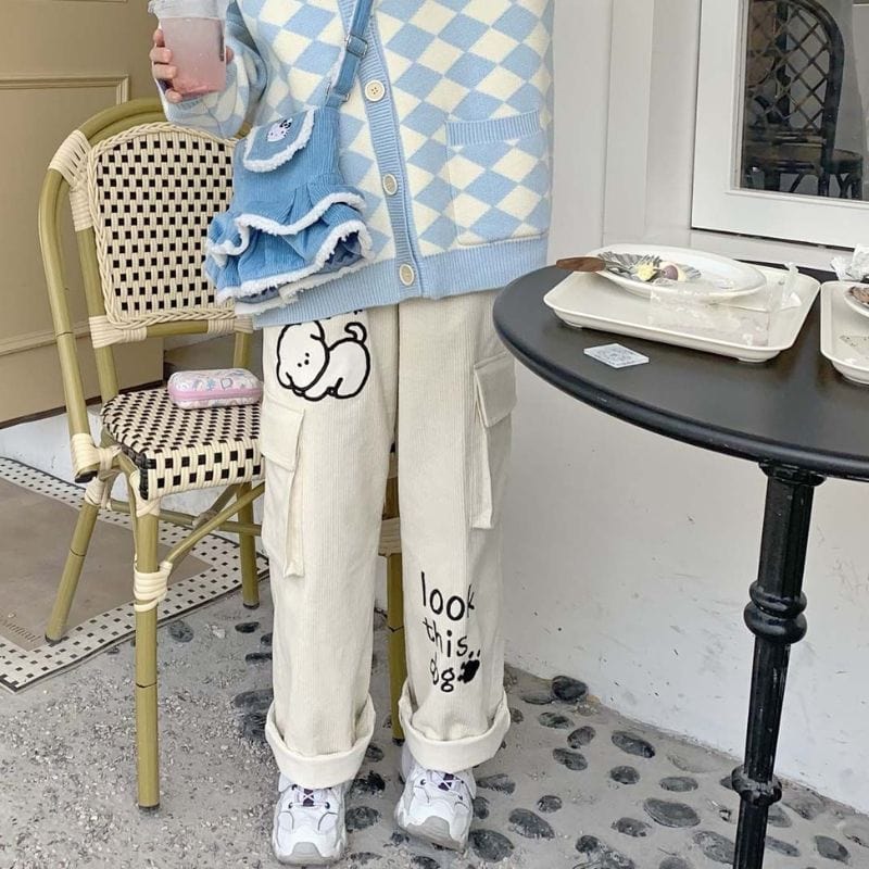 Pantalon Velours Blanc Cassé Femme