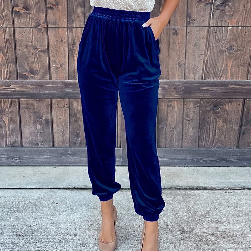 Pantalon Velours Bleu Femme