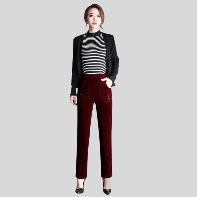 Pantalon Velours Bordeaux Femme
