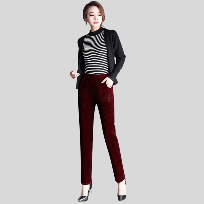 Pantalon Velours Bordeaux Femme