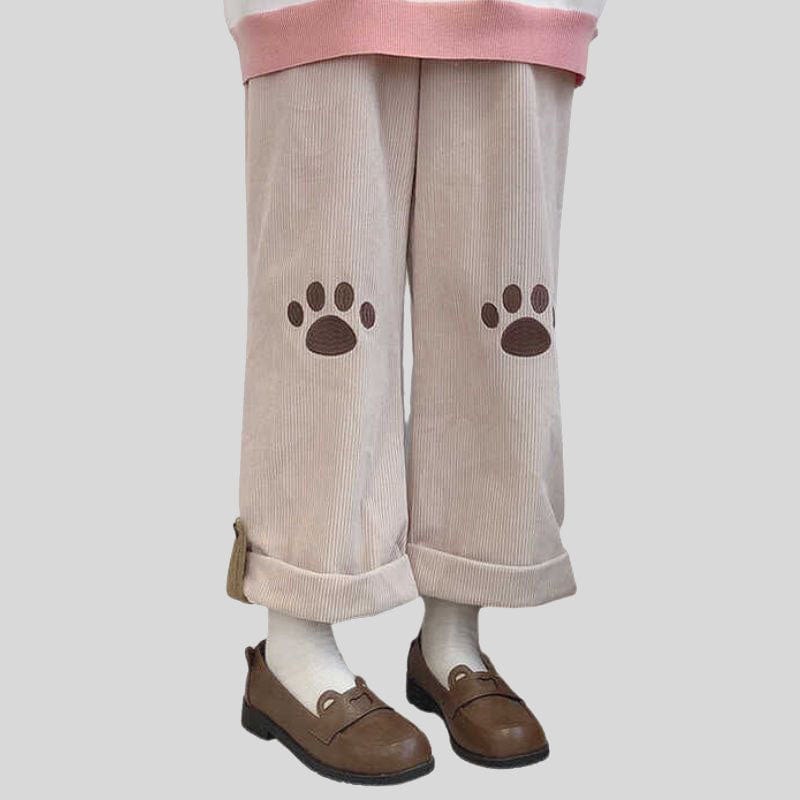 Pantalon Velours Cotelé Beige Femme