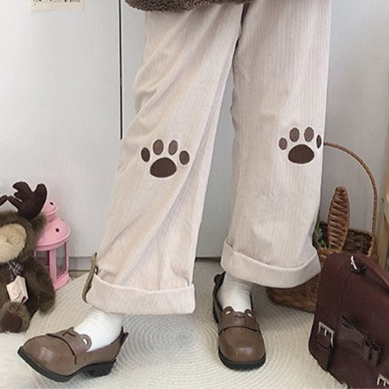 Pantalon Velours Cotelé Beige Femme