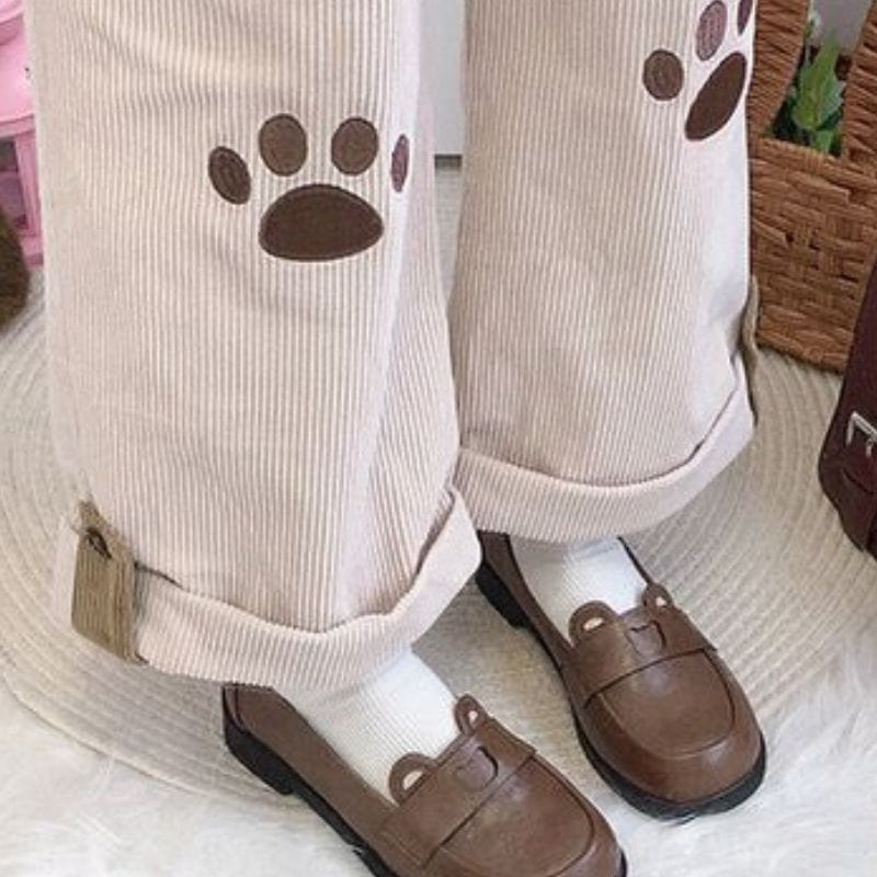 Pantalon Velours Cotelé Beige Femme