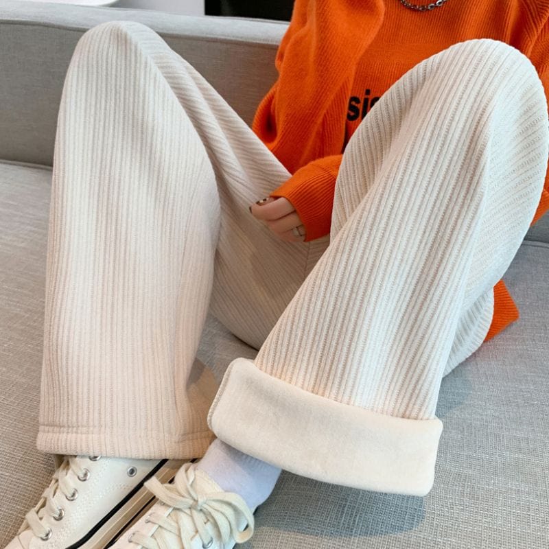 Pantalon Velours Cotele Blanc Femme