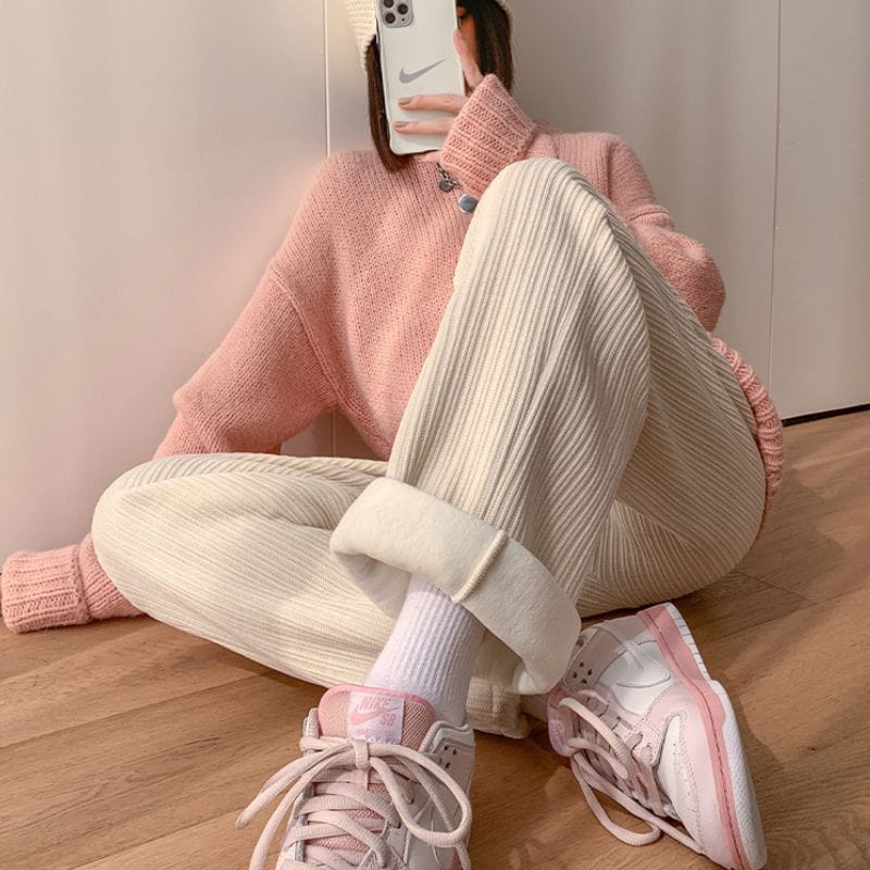 Pantalon Velours Cotele Blanc Femme