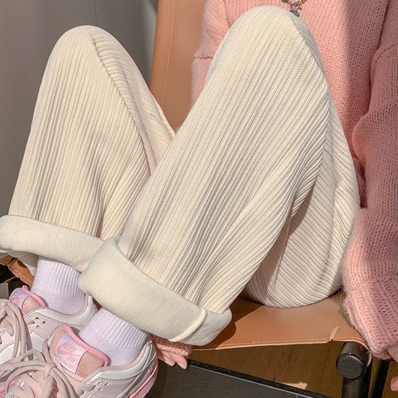 Pantalon Velours Cotele Blanc Femme