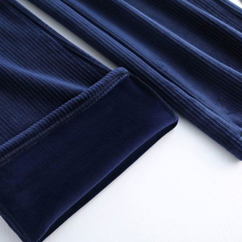 Pantalon Velours Cotelé Bleu Marine Femme