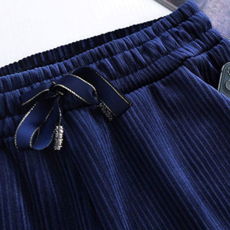 Pantalon Velours Cotelé Bleu Marine Femme