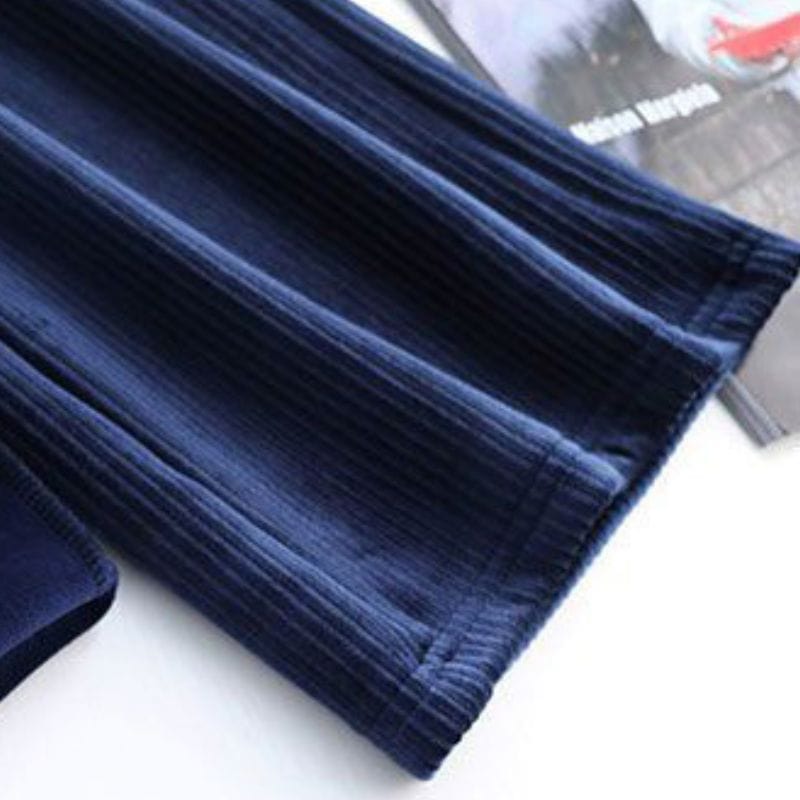 Pantalon Velours Cotelé Bleu Marine Femme