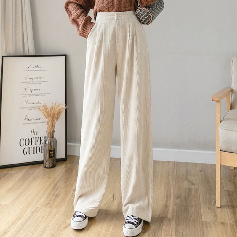 Pantalon Velours Cotele Ecru Femme