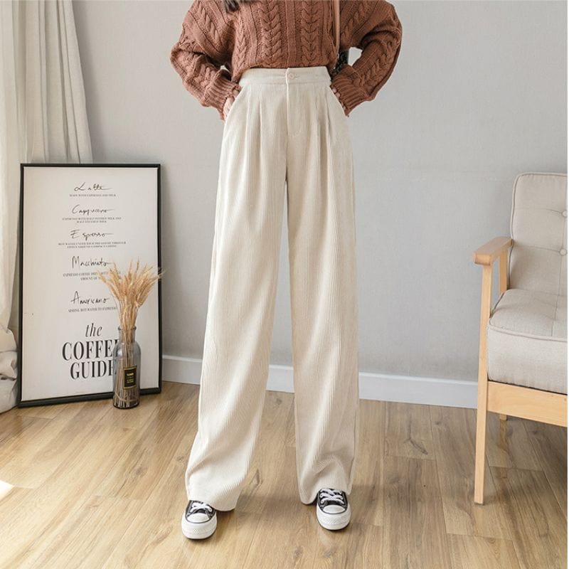 Pantalon Velours Cotele Ecru Femme