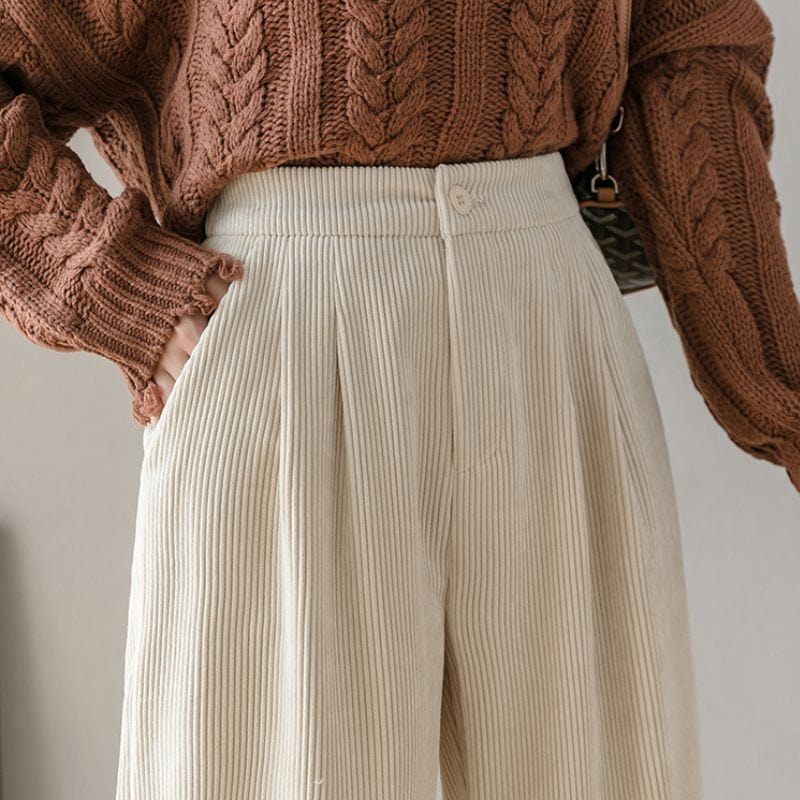 Pantalon Velours Cotele Ecru Femme