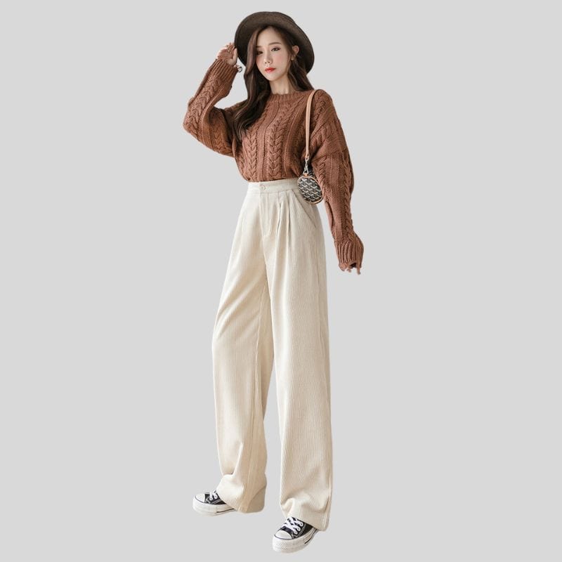 Pantalon Velours Cotele Ecru Femme