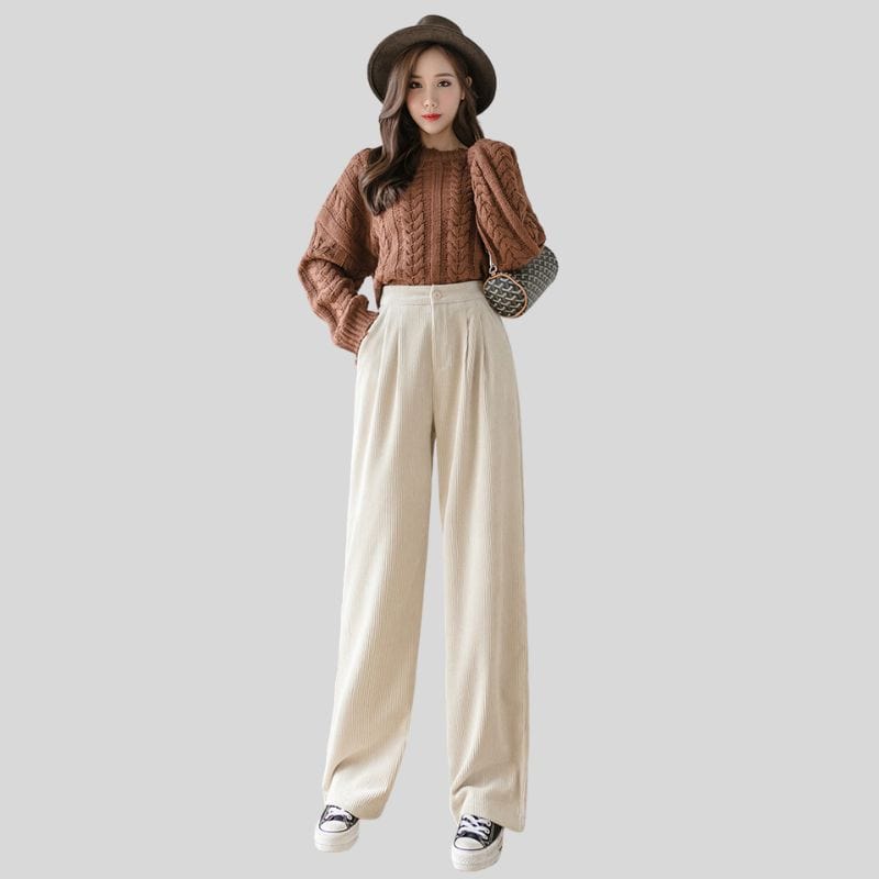 Pantalon Velours Cotele Ecru Femme