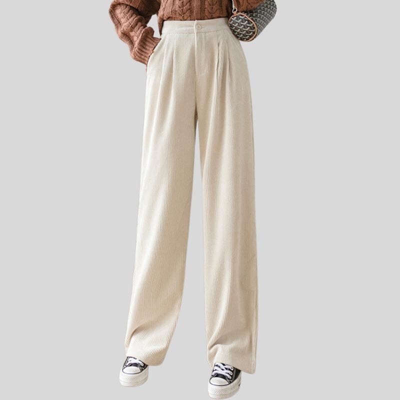 Pantalon Velours Cotele Ecru Femme