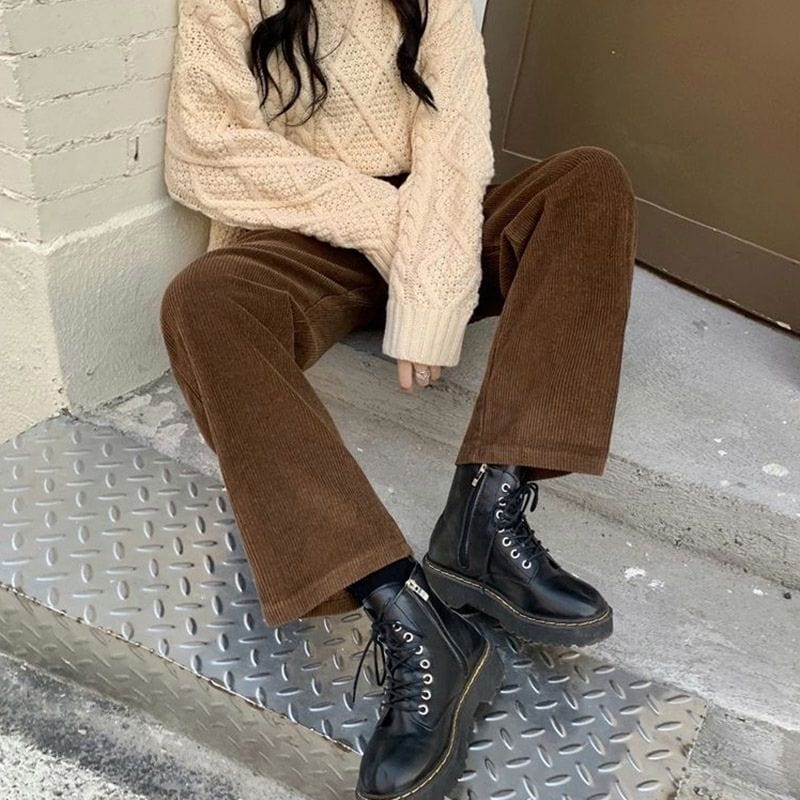 Pantalon Velours Cotelé Marron Femme