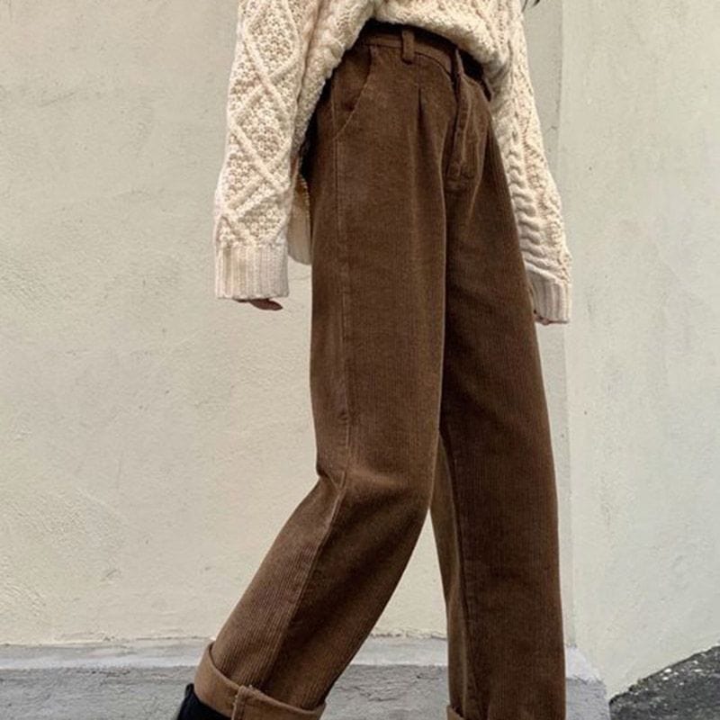 Pantalon Velours Cotelé Marron Femme