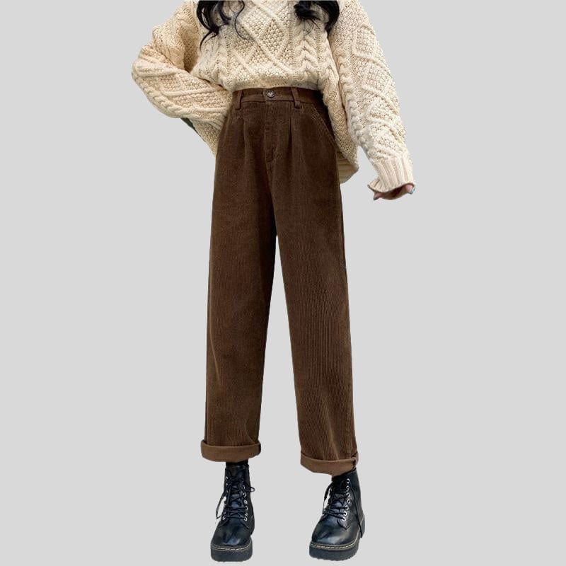 Pantalon Velours Cotelé Marron Femme