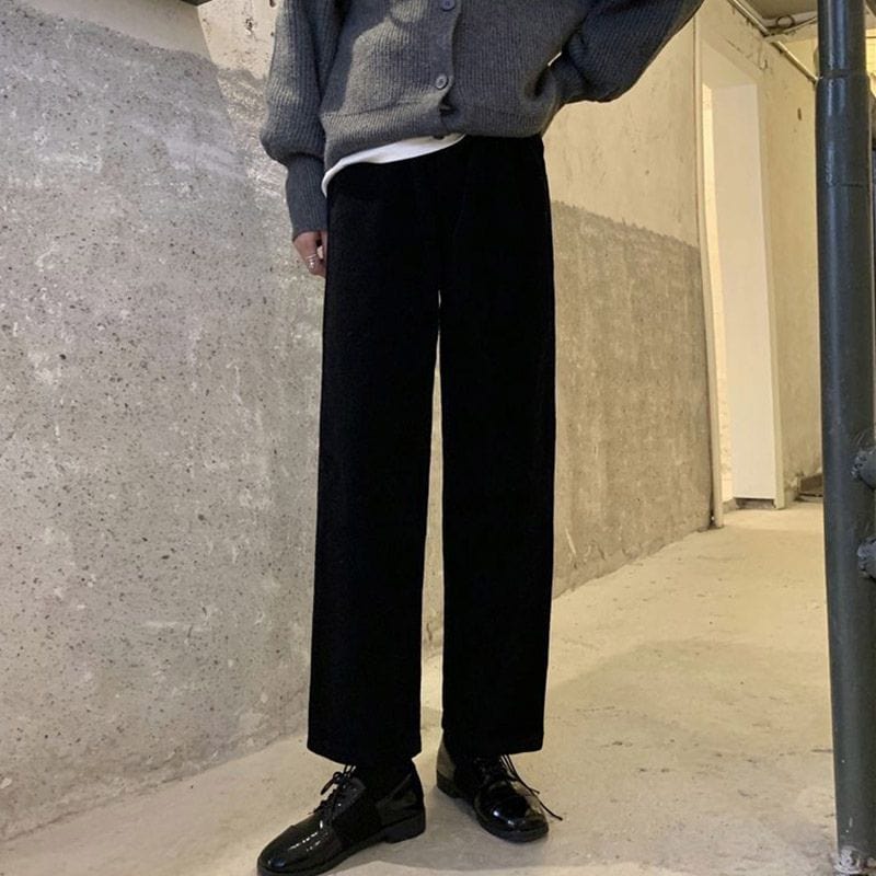 Pantalon Velours Cotelé Noir Femme