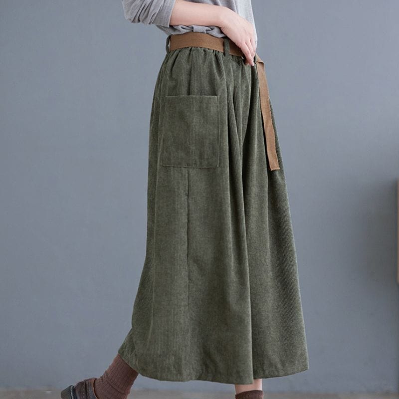 Pantalon Velours Cotelé Vert Femme