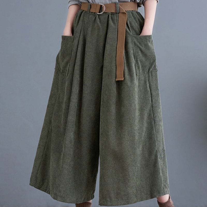 Pantalon Velours Cotelé Vert Femme