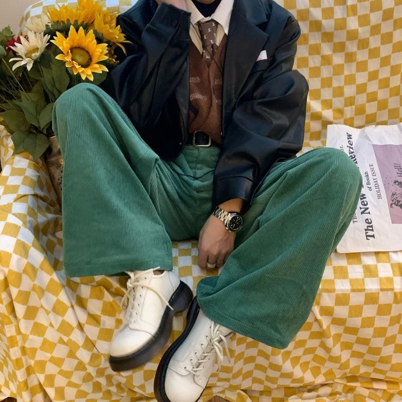 Pantalon Velours Cotelé Vert Homme