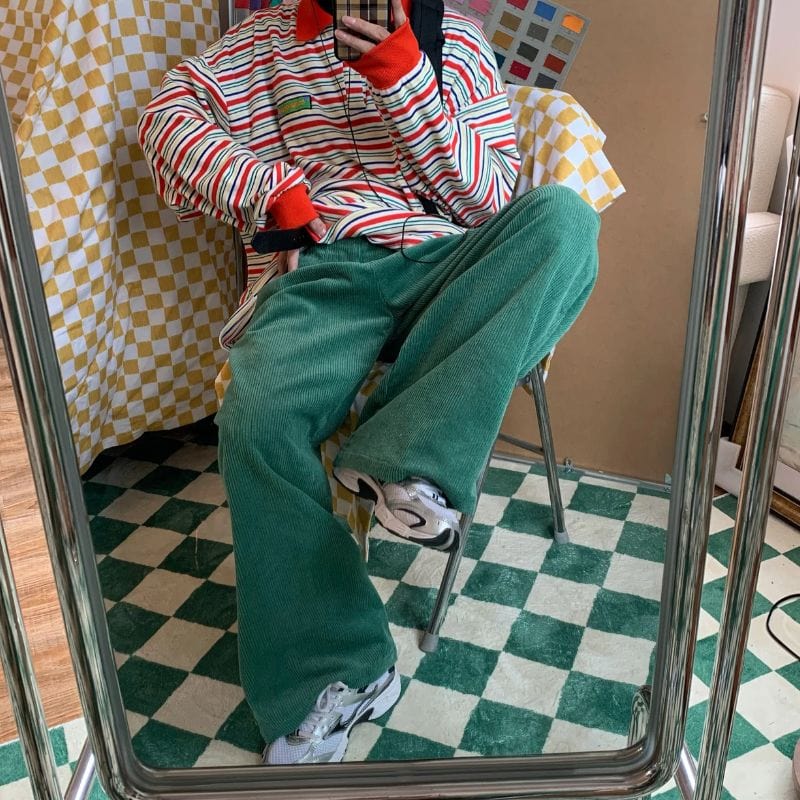 Pantalon Velours Cotelé Vert Homme