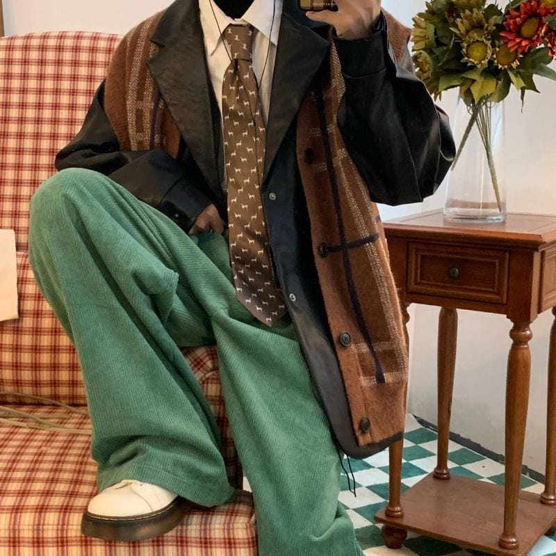 Pantalon Velours Cotelé Vert Homme