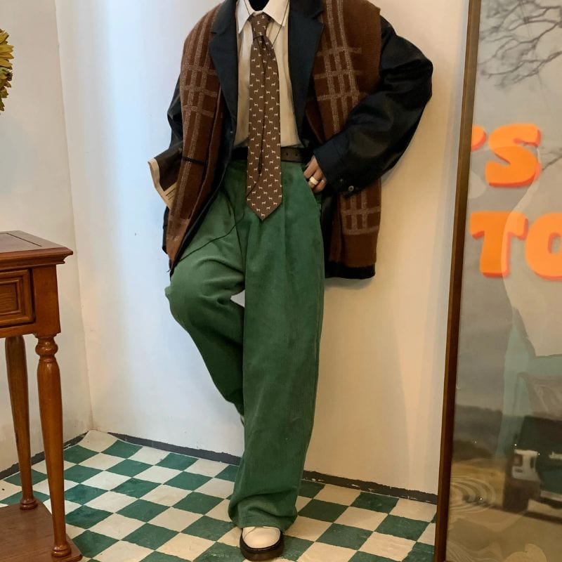 Pantalon Velours Cotelé Vert Homme