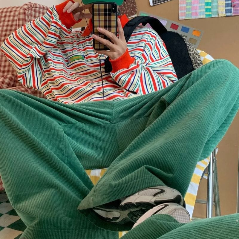 Pantalon Velours Cotelé Vert Homme