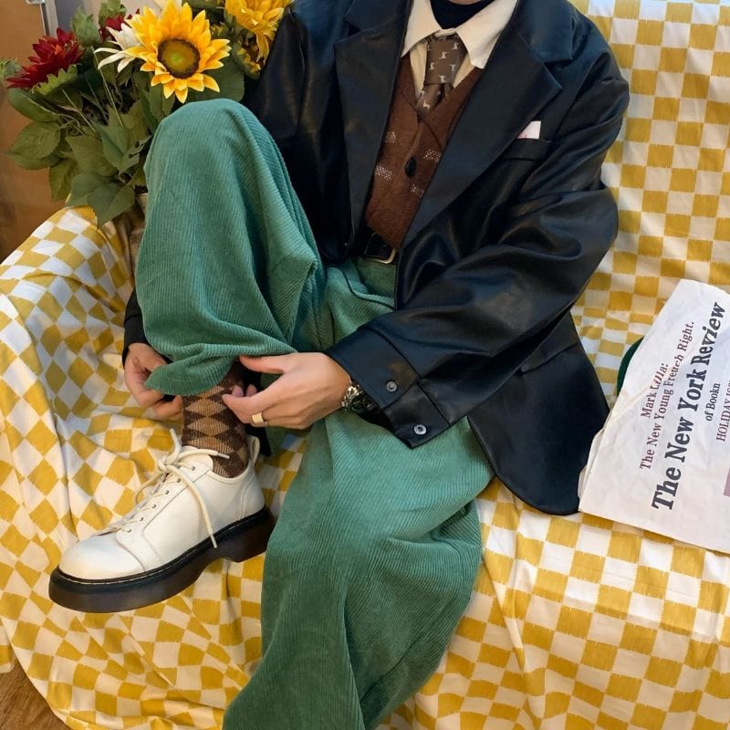 Pantalon Velours Cotelé Vert Homme