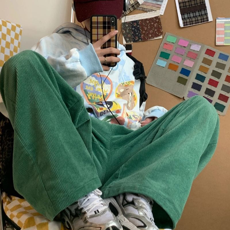 Pantalon Velours Cotelé Vert Homme