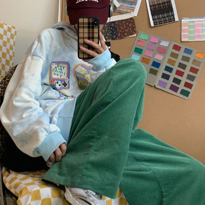 Pantalon Velours Cotelé Vert Homme