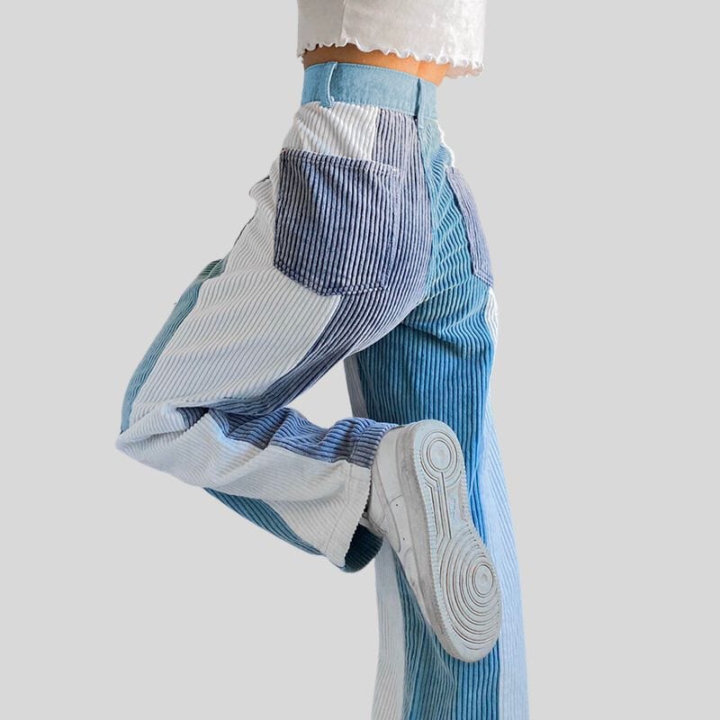 Pantalon Velours Femme Bleu