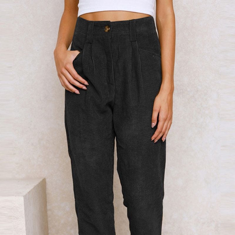 Pantalon Velours Femme Noir Taille Haute