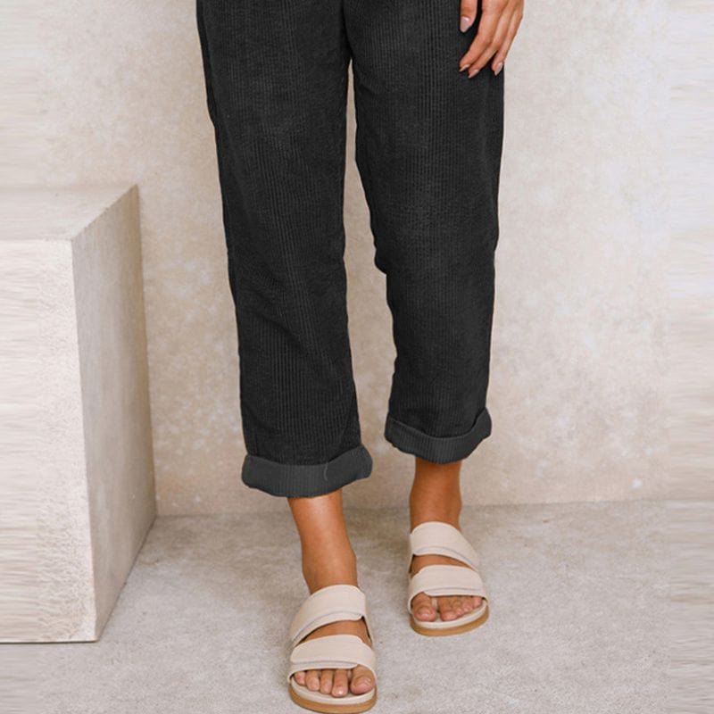 Pantalon Velours Femme Noir Taille Haute