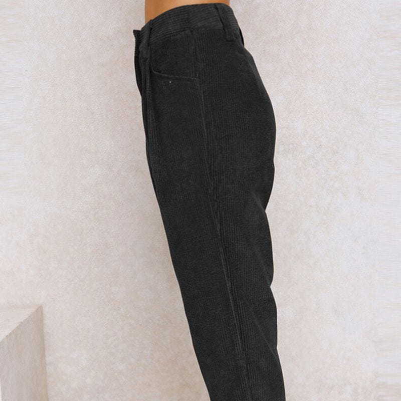 Pantalon Velours Femme Noir Taille Haute