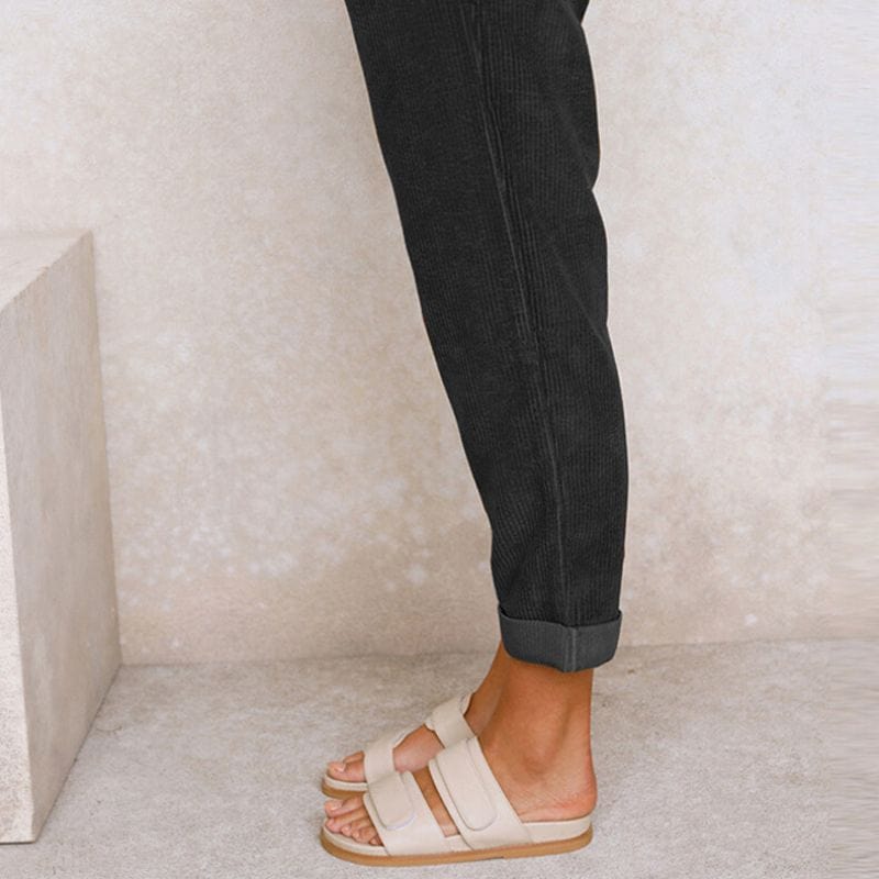 Pantalon Velours Femme Noir Taille Haute